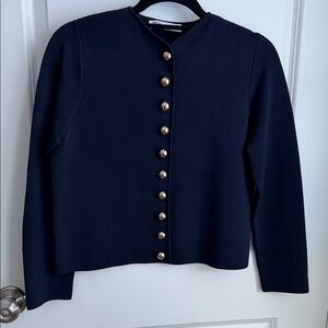 Blue Cardigan with Gold Buttons